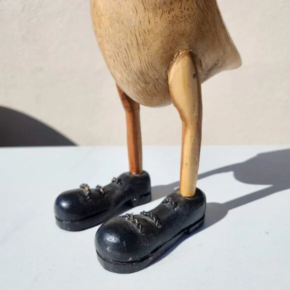 Vintage Duck in Lace-up Black Shoes Boots Home Decor Carved Wooden Wood - SUPER - Picture 10 of 14